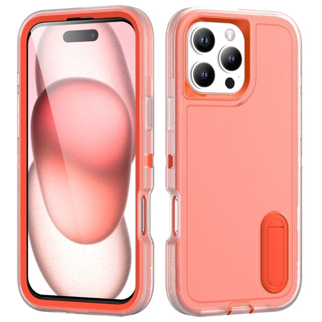 for iPhone 16 Pro Case, iPhone 16 Pro Phone Case with Built in Kickstand, Shockproof/Dustproof/Drop Proof Heavy Duty Military-Grade Rugged Protective Cover for iPhone 16 Pro,Orange,For iPhone 16 Pro
