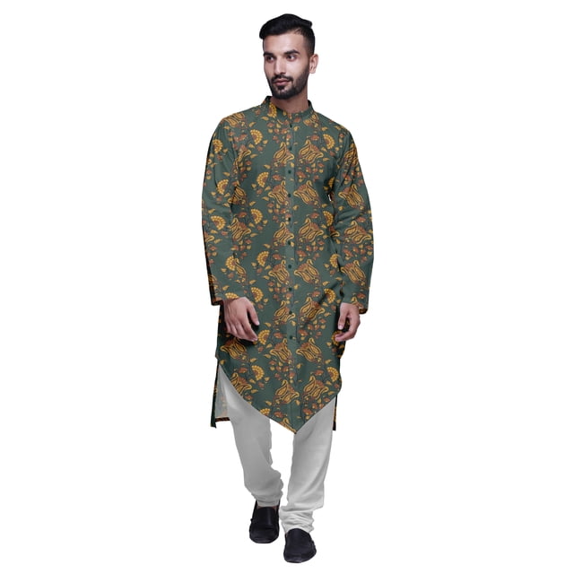 Atasi Printed Long Sleeve Kurta With Pajama Set For Men Summer Clothing