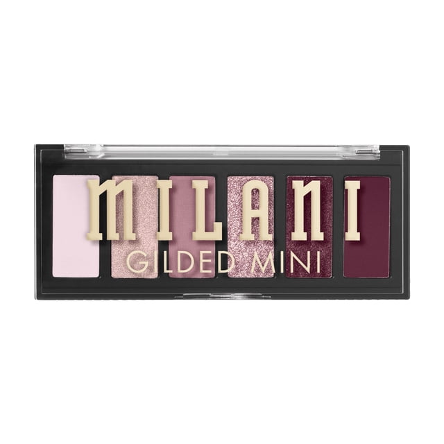Milani Gilded Mini Palette d'Ombres à Paupières avec six Poudres de Pigments Pressées en Fini Mat et Scintillant, Présentant des Teintes Portables du Rose Pâle au Bourgogne Profond dans un compact Noir Mince avec Couvercle Transparent, Idéal pour une Utilisation en Déplacement.
