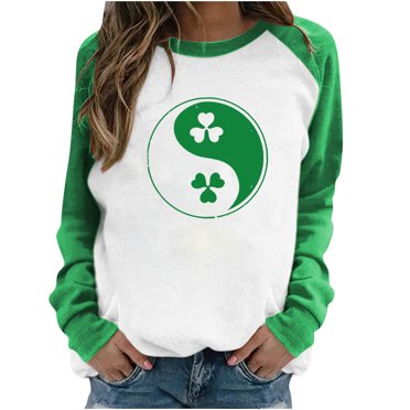 QIPOPIQ T-Shirts à Manches Longues à Col Rond pour Femmes T-Shirts de la Saint-Patrick Hauts T-Shirt Imprimé Trèfle T-Shirt Vert Porte-Bonheur T-Shirts de la Saint-Patrick Chandails pour Dames T-Shirts Imprimés Offres