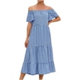 thumbnail image 1 of Fridja Womens Shoulder Neck Short Sleeve Plaid Print Flowy Dress, 1 of 8