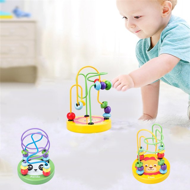 2PCS Mini Cartoon Animal Small Round Bead Wood Toy Hard Material Early Education Toys