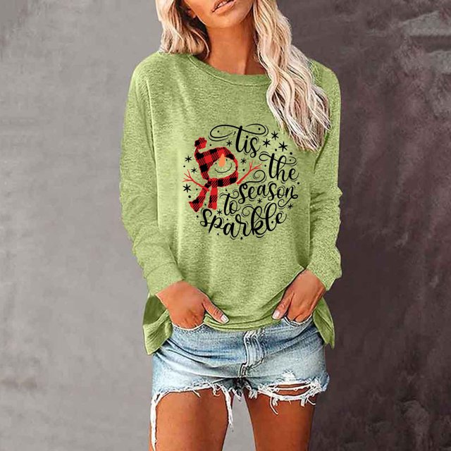 Blouses pour Femmes Imprimé Décontracté Noël Manches Longues Col Rond Hauts T-Shirts Surdimensionnés pour Femmes en Solde