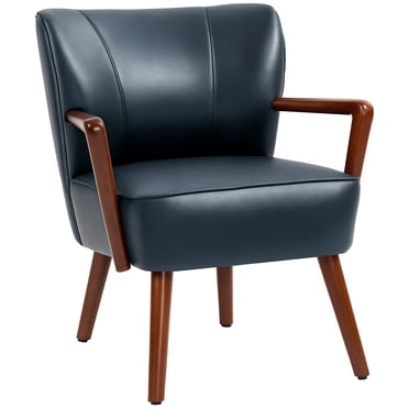 HOMCOM Accent Chair Faux Leather Upholstered Armchair Duke Deep Sea Blue