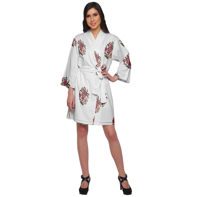 Moomaya Short Robe For Women Plus Size Printed Cotton Robe Lightweight Nightwear