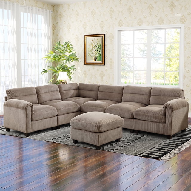Bonzy Home Canapé Sectionnel Convertible pour Salon avec Ottoman Brun
