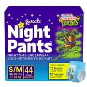 Rascals Night Pants, Absorbent Boys Nighttime Bedwetting Underwear, Teenage Mutant Ninja Turtles, S/M, 44 Count