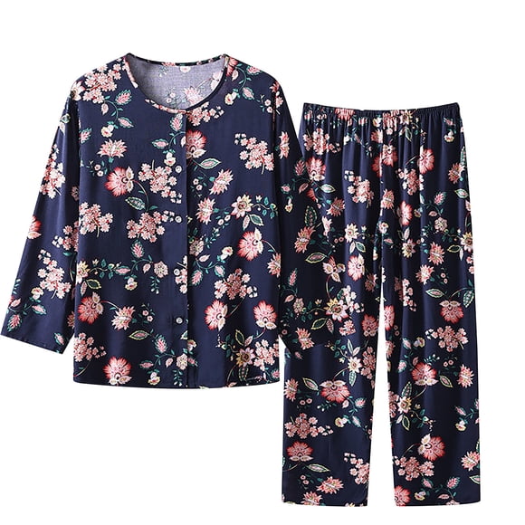 Women's Two Piece Set, Cotton Linen Pajama and Lounge Wear, Long Sleeve Top with Elastic Waist Pants for Home and Sleep Comfort
