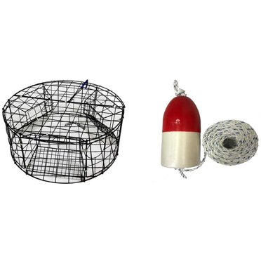 Piège à Crabe Rond Enduit de Vinyle avec Flotteur et Corde Combinés, Noir