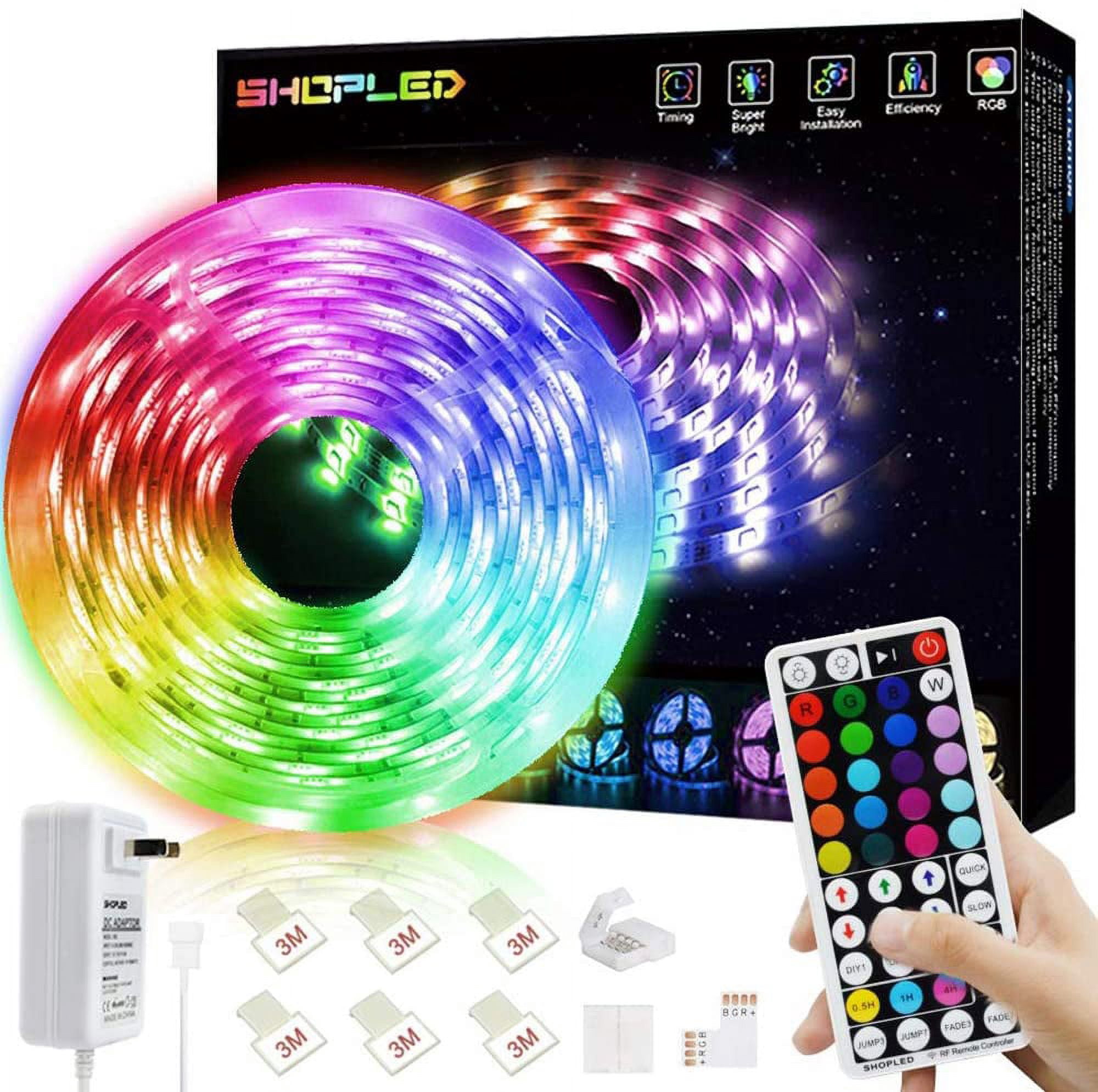 LED Strip Lights 16.4ft 5m FlexibColor Changing Led Lights Strip for Bedroom, 5050 RGB Led Tape Lights with RF Remote, 12V Power Supply RGB Led Light for Room, Bar, Tv, Kitchen, Home Decoration