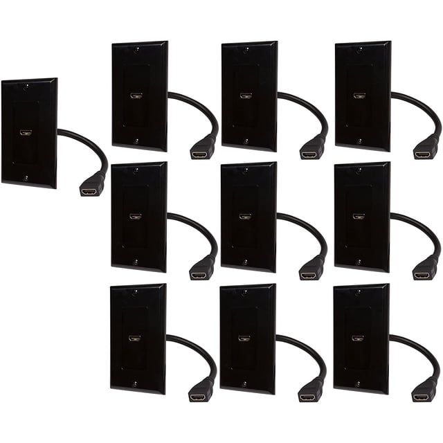 Buyer's Point HDMI Wall Plate with 6-Inch Pigtail Built-In Flexible Hi-Speed HDMI Cable with Ethernet, 2-Piece Decora, Single Outlet Port Insert, Perfect for Home Theater Systems Pack of 10 black