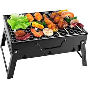Barbecue portable Mini Grille pliable de charbon de bois BBQ Grille de table démontable Grill 35 x 27 x 19.5 cm pour Jardin, Balcon, Voyage, Camping - noir