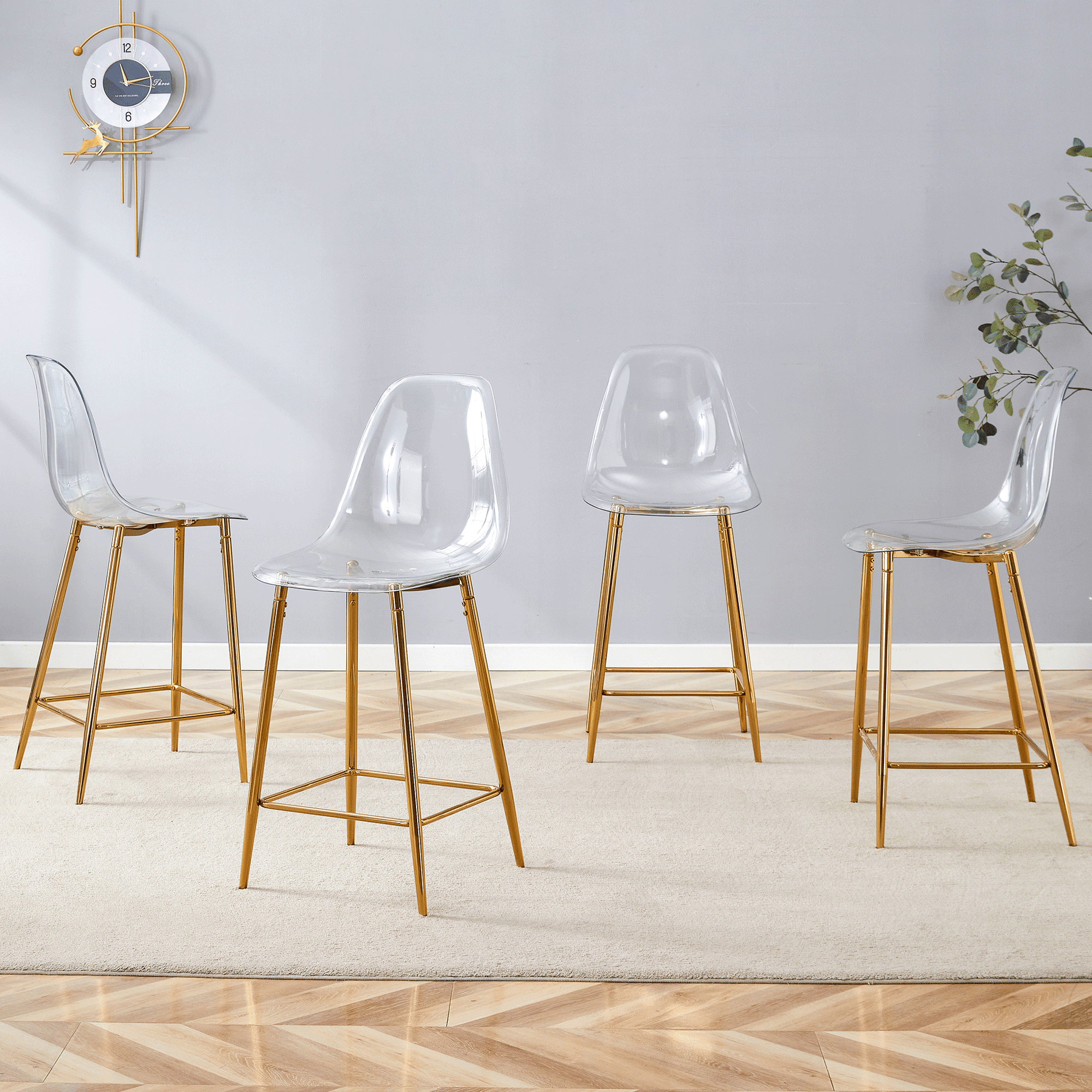 Noble House Modern Minimalist Bar Stool Set of 4,Integrated Backrest,Gold