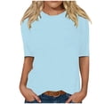 thumbnail image 2 of CFLVAEK Elbow Length Sleeve T Shirts Plus Size Womens Solid Color Shirt Loose Fitted Basic Round Neck Blouses, 2 of 5