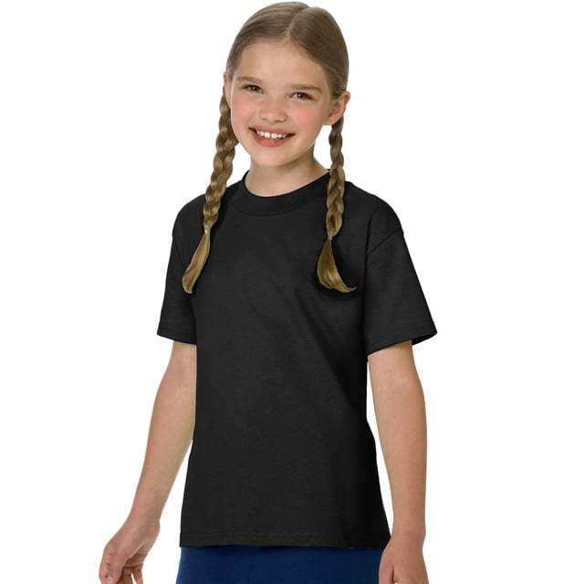 Hanes Authentic TAGLESS Kid`s Cotton T-Shirt, XS, Black