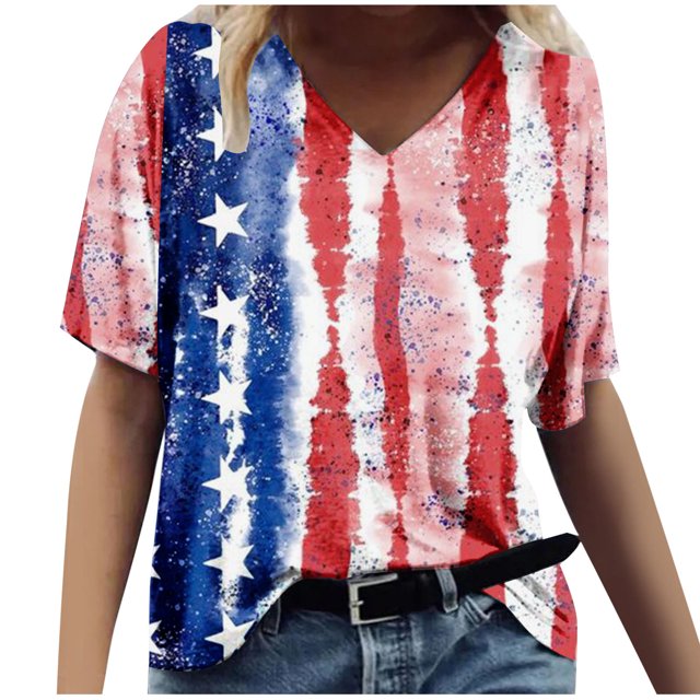 Birdeem Mode Femmes Manches Mi-Longues Col en V Imprimé Tops d'Été Décontractés