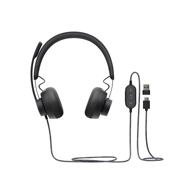 Logitech Zone Casque Filaire à Réduction de Bruit Couleur graphite, avec Conception Supra-Auriculaire et Coussinets en Mousse Mémoire, Serre-Tête en Acier Inoxydable Enduit de Téflon et Technologie active de Réduction de Bruit. Conçu comme un Casque d'Affaires, Il Comprend un Connecteur USB-C, une Manette en Ligne avec Bouton Microsoft Teams Dédié, des Commandes de volume et une Fonctionnalité de Sourdine. Livré avec un Adaptateur USB-A, un Câble Tressé et un Sac de Voyage.