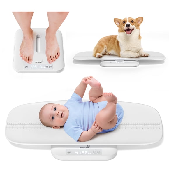 GROWNSY Multifunctional Baby & Pet Scale, Up to 330 lbs, Hold Function, 27-Inch Height Measurement, 5 Units