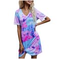 thumbnail image 2 of Pisexur Robe à Manches Courtes Col Rond Mode Femmes Été Manches Courtes Sexy Décontractée Robe Col Rond Confort Ample Ameublement Maison Couleur Col en V Plissé Polyvalente Robe Slim Femmes en Solde, 2 of 4