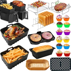 Dual Air Fryer Accessories, Reusable Compatible for Ninja Foodi DZ201, DZ401, DZ550, DZ302, COSORI 9QT, Chefman, Instant, and 6-in-1 8-10QT Dual Basket Air Fryersr,Silic