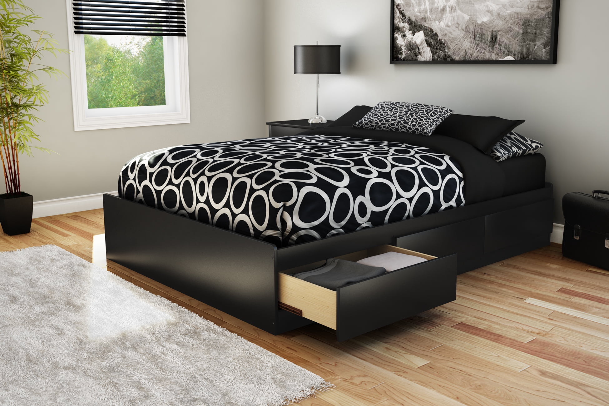 South Shore Step One Full Mates Bed with 3 Drawers, in Pure Black