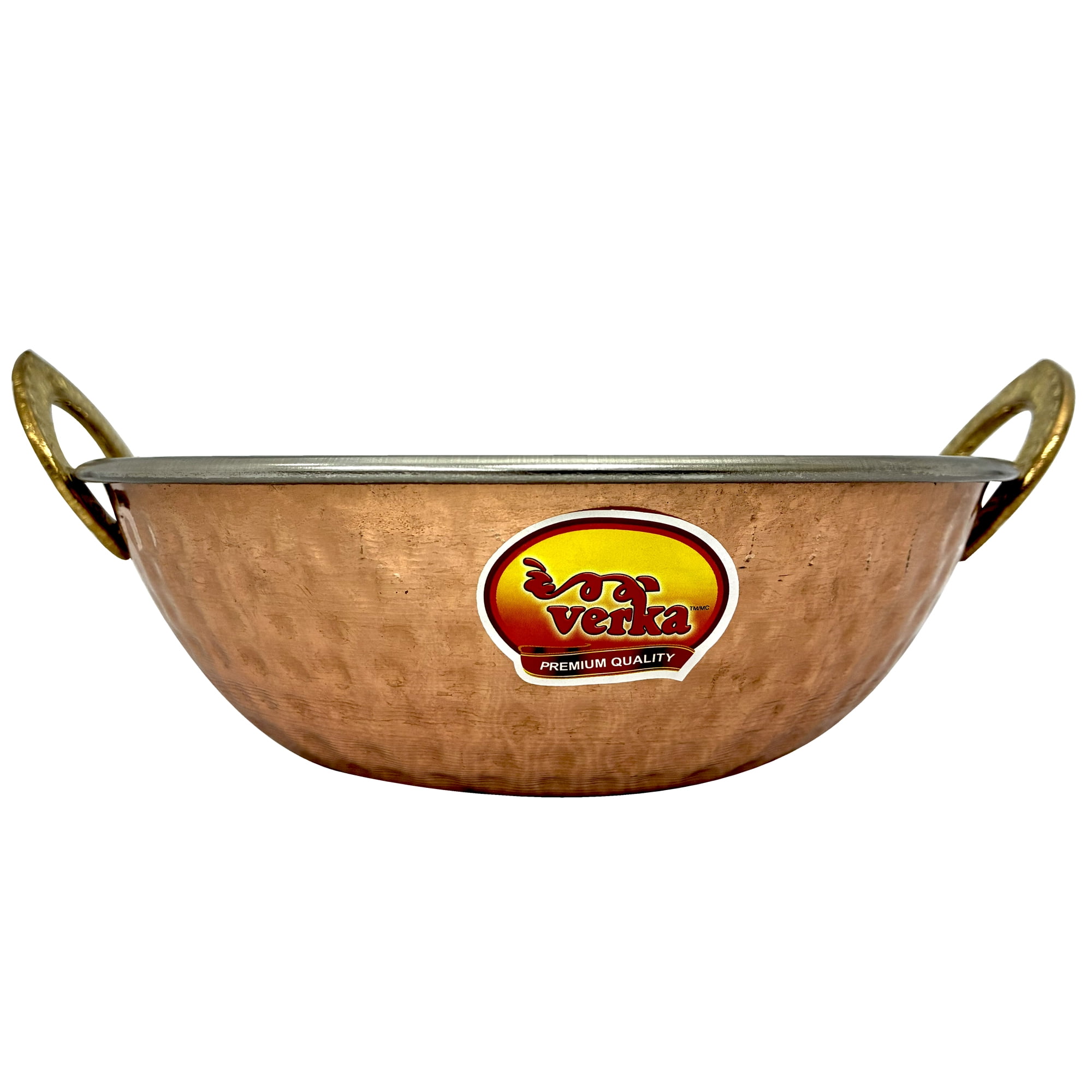 Verka Karahi en cuivre martelé avec intérieur en acier inoxydable, 3,5 pouces