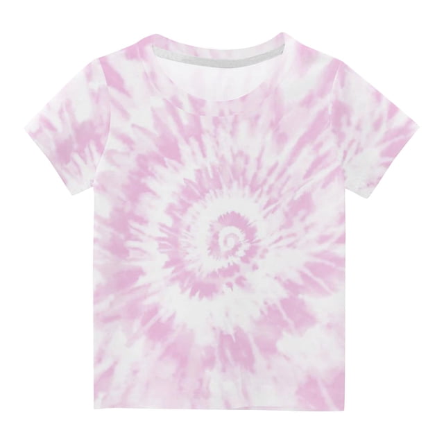 Penkiiy T-Shirt Teinture sur Nœuds pour Tout-Petits Garçons Filles, Manches Courtes, Col Ras du Cou, Haut, Chandails de Fête pour Enfants 4-5 Ans Rose