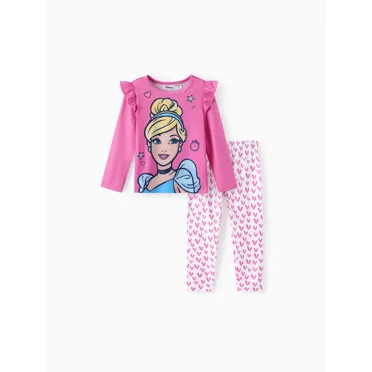 Disney Princess Cendrillon Ariel Jasmine Ensemble 2 Pcs pour Filles Chandails à Manches Longues Graphiques avec Leggings à Imprimé Intégral Tailles 2-6