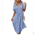 thumbnail image 4 of Robe Midi à Boutons pour Femme, Manches Courtes, Imprimé Floral, Ceinturée, Chemise Ample, Jupe, Mode Urbaine, Rose Rouge, P, 4 of 10