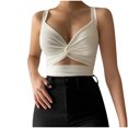 thumbnail image 1 of Pompotops Femmes Uni Aguichant Appliqués Sans Manches Chandail Sans Manches Gilet Débardeur Court Hauts Chemises, 1 of 7
