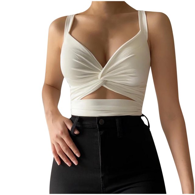 Pompotops Femmes Uni Aguichant Appliqués Sans Manches Chandail Sans Manches Gilet Débardeur Court Hauts Chemises