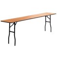 thumbnail image 1 of 18'' x 96'' Rectangular Wood Folding Training / Seminar Table with Smooth Clear Coated Finished Top, 1 of 9