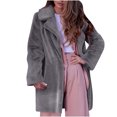 thumbnail image 2 of Ladies Casual Fashion Solid Color Faux Plush Warm Jacket Coat, 2 of 5