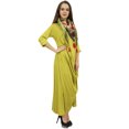 thumbnail image 2 of Bimba Robe Longue Vert Lime à Col Bénitier pour Femme de Designer avec Foulard à Franges Imprimé - 22, 2 of 6