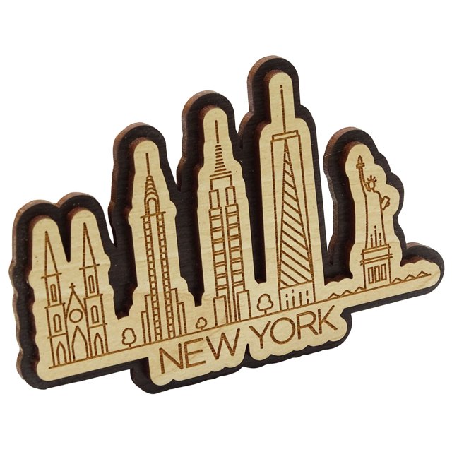 Printtoo Souvenir Plusieurs Monuments de New York Gravés Aimant de Réfrigérateur en Bois Cadeau