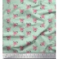 thumbnail image 1 of Soimoi Green Poly Georgette Fabric Peach Rose Watercolor Print Sewing Fabric BTY 52 Inch Wide, 1 of 3