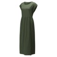thumbnail image 2 of Innerwin Dresses Crew Neck Ladies Dress Beach Solid Color Loose Sundress Dark Green 2XL, 2 of 5