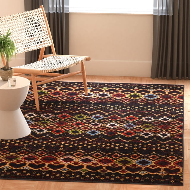 SAFAVIEH Amsterdam Collection 3' Square Black/Multi AMS108P Moroccan Boho Non-Shedding Living Room Bedroom Accent Rug