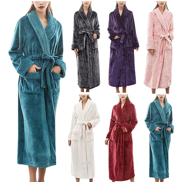 Meichang Plush Robe Women's Long Sleeve Winter Shawl Collar Fleece Bathrobe Soft Fuzzy Fluffy Warm Long Lounge Robe with Belt and Pockets