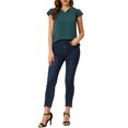 thumbnail image 2 of INSPIRE CHIC Women's Solid Blouse V Neck Ruffle Cap Sleeve Lightweight Work Blouse S Deep Green, 2 of 5
