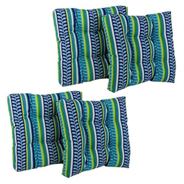 19-inch Squared Spun Polyester Tufted Dining Chair Cushion (Set of Four) - Kingsley Stripe Ruby