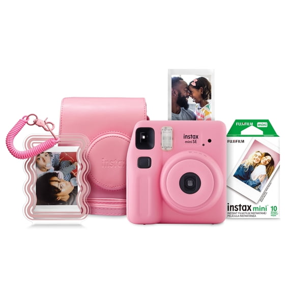 Appareil Photo Instantané Remis à Neuf Fujifilm 600024752 Instax Mini SE Ensemble avec Trousse de Film Instantané, Étui pour Appareil Photo, Porte-Clés Photo, Rose