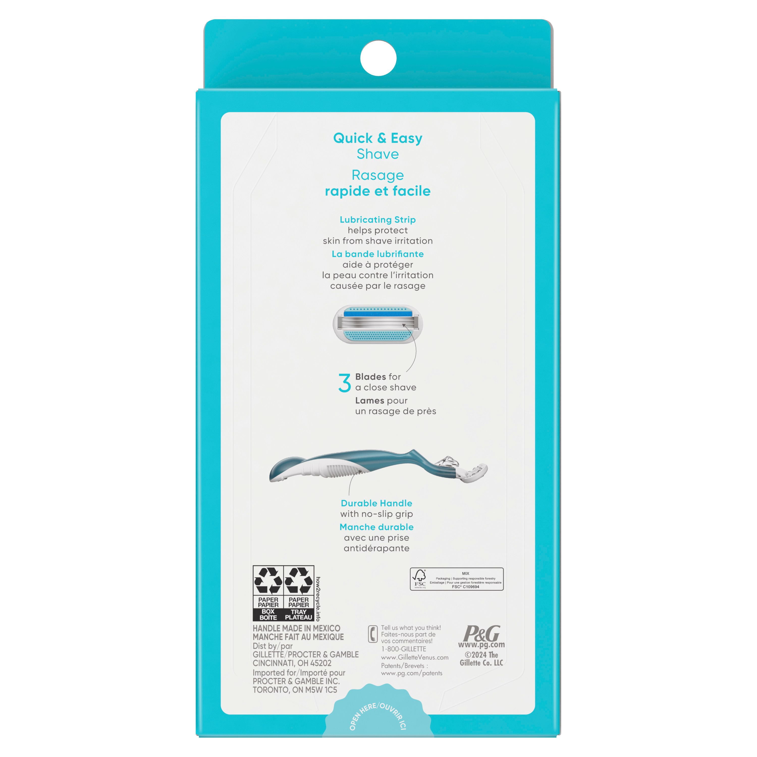 Venus Smooth Women's Razor with Reusable Razor Handle + 2 Razor Blade Refills