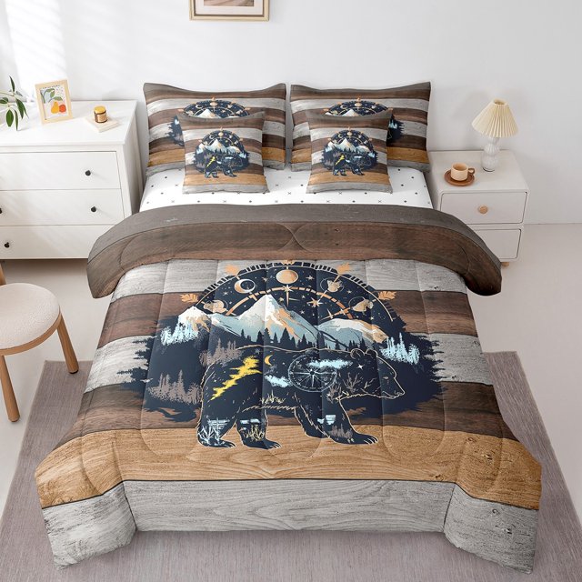 YST Bear Hunting Comforter Set, Rustic Farmhouse Decor, 7-Piece, King
