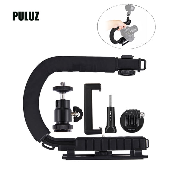 PULUZ U-Shaped Portable Handheld Camera Holder Video Handle DV Bracket C-Shaped Steadicam Stabilizer Kit for All SLR Cameras and Home DV Camera