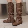 thumbnail image 1 of Fankiway Bottes Hautes Décontractées pour Femmes, Talon Compensé Caché, Bride à Boucle, Bottes d'Hiver Mode, Brun, 1 of 9