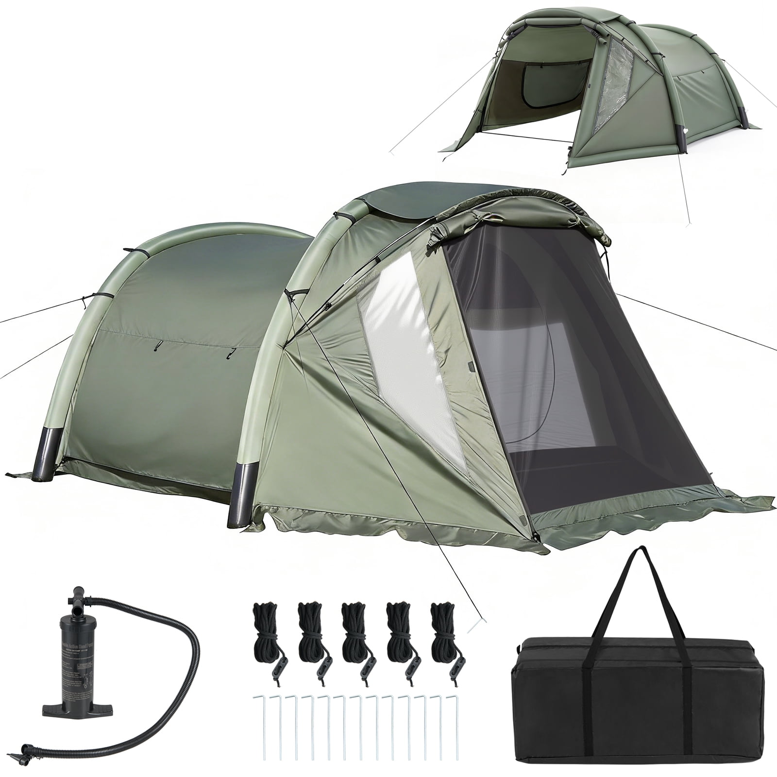 Costway Inflatable Camping Tent 5-7 Person Large Family Tent w/ Screened Porch  Portable Waterproof Tunnel Tent for Traveling Hiking Picnic