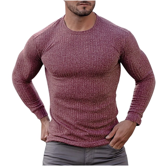 IROINNID Pull à Col Rond pour Hommes Manches Longues Mi-Long Couleur Unie Chaud Automne et Hiver Chemises de Sport s
