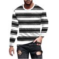 thumbnail image 2 of KIHOUT Nouveau T-Shirt de Sport Décontracté pour Homme à Manches Longues, Rayé Imprimé, Col Rond, Chemisiers Chemises BK/L, 2 of 5