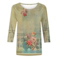 thumbnail image 5 of Hauts d'Été pour Femmes Mode T-shirt Ample Imprimé Blouse à Manches 3/4 Col Rond Hauts Décontractés Hauts, T-Shirts et Blouses pour Filles en Liquidation, 5 of 5